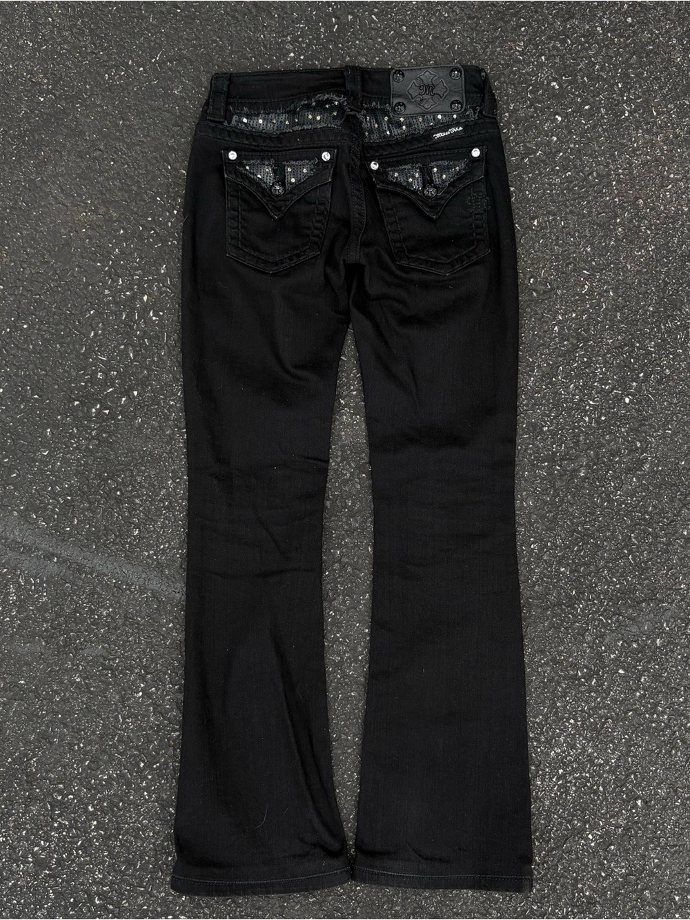 Miss Me Jeans Women’s 24 Black Bootcut Sequins Rhinestone Flap Pocket